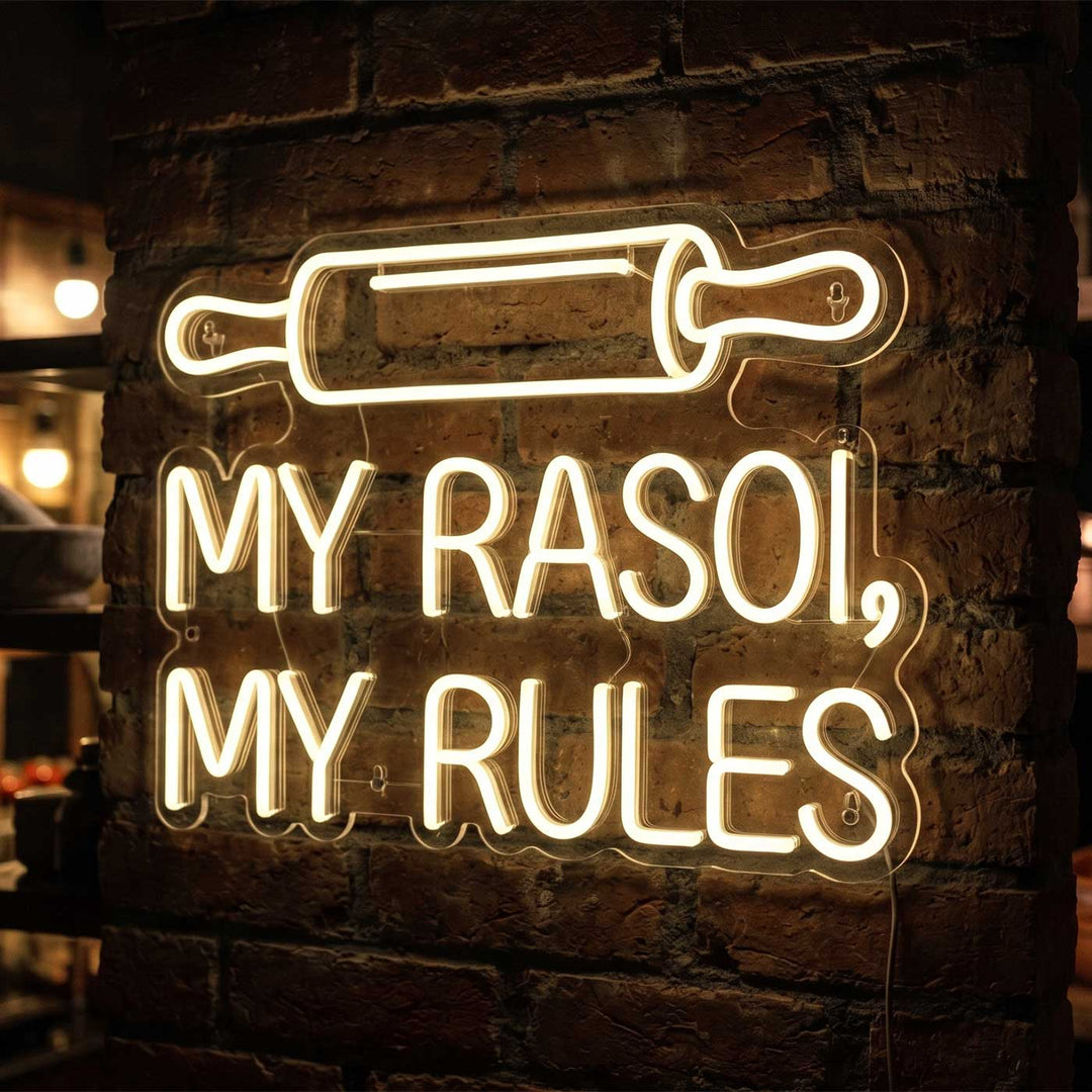 Personalized Handmade "My Rasoi My Rules" Neon Light Sign Board For Kitchen Wall Decor
