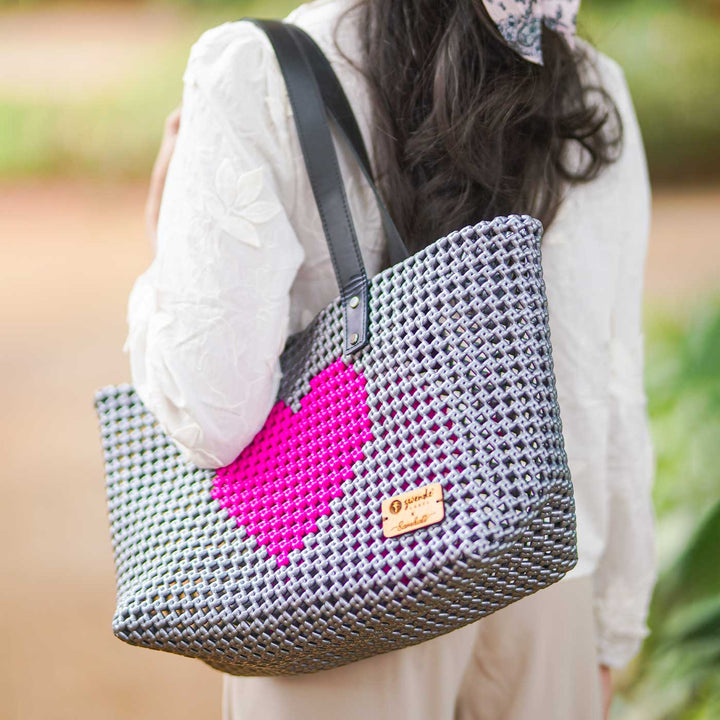 Grey Heart Mukhya Knot Handmade Koodai Tote Bag