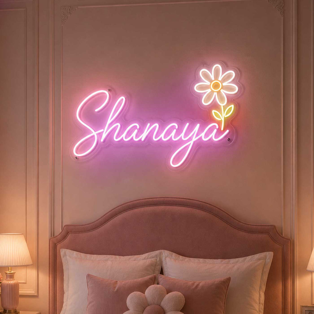 Personalized Name Neon Light Sign Board With Customisable Motif For Room Decor