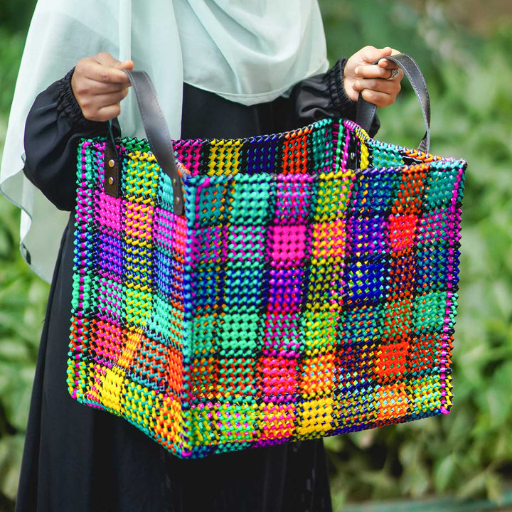 Multicolour Checked Mukhya Knot Handmade Koodai Storage Basket