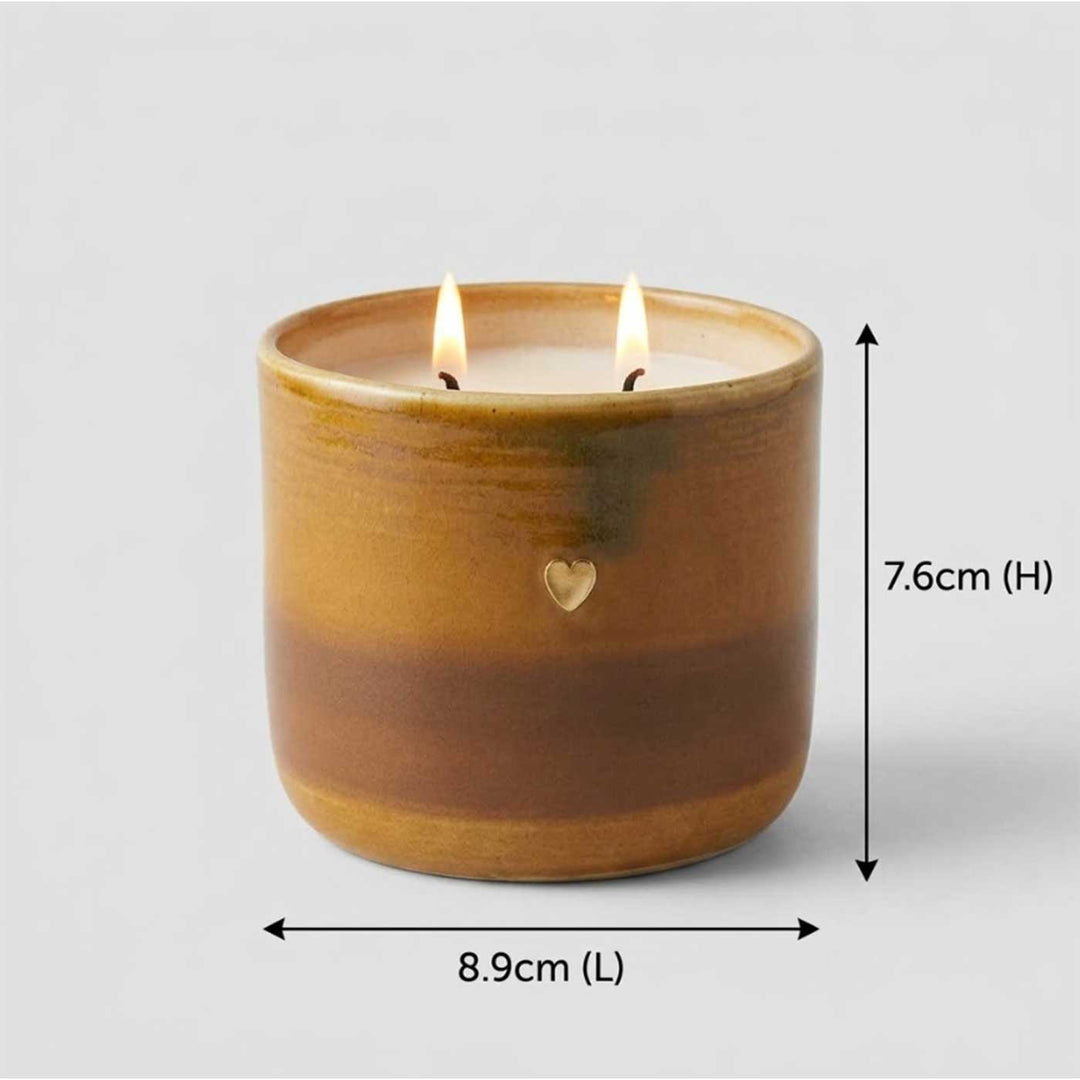 Handmade Muse Heart Etched Ceramic Jar Soy Wax Candle With Sandal & Sea Salt Fragrance