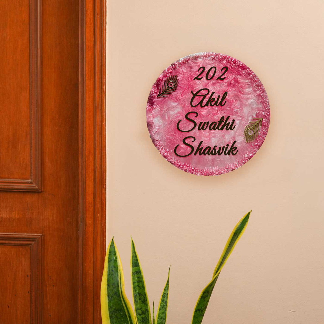 Personalized Pink Resin Name Plate For Family - None (2)