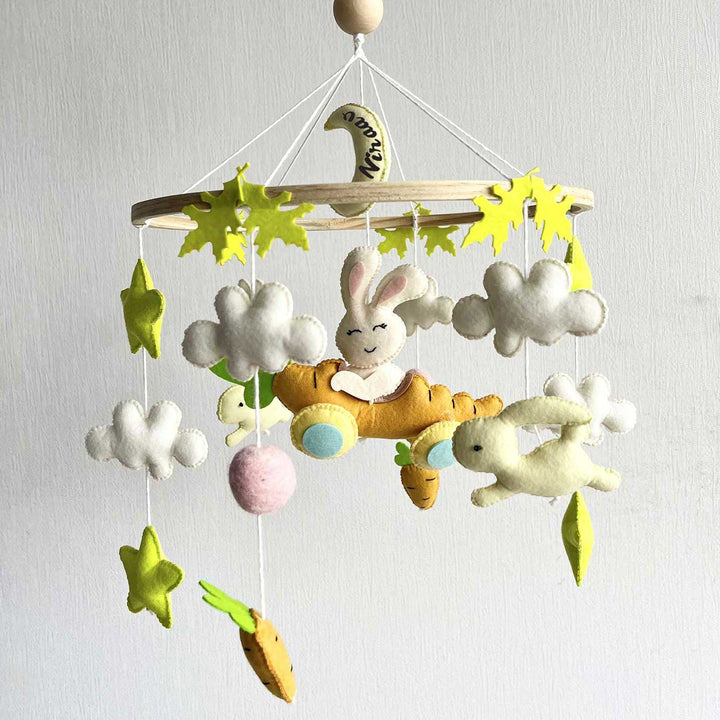 Personalized Handmade Carrot Cruiser Bunny Felt Cot Mobile For Newborns