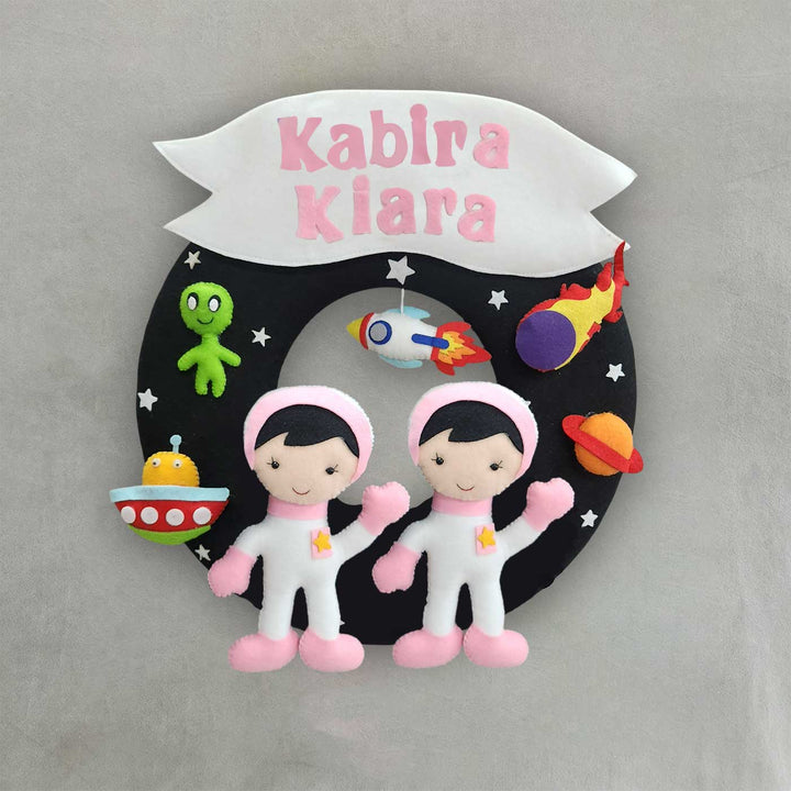 Personalized Astronaut Theme Felt Kids Name Plate