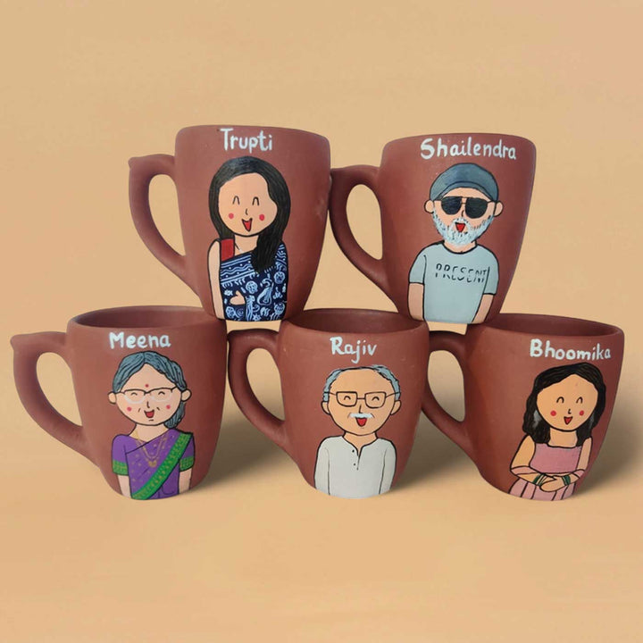 Handpainted Personalised 3D Terracotta Mug with Caricatures