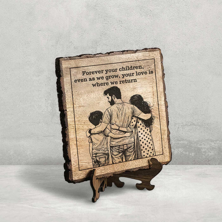 Personalized Hand Carved Engraved Dad And Children Theme Wooden Decorative Plaque