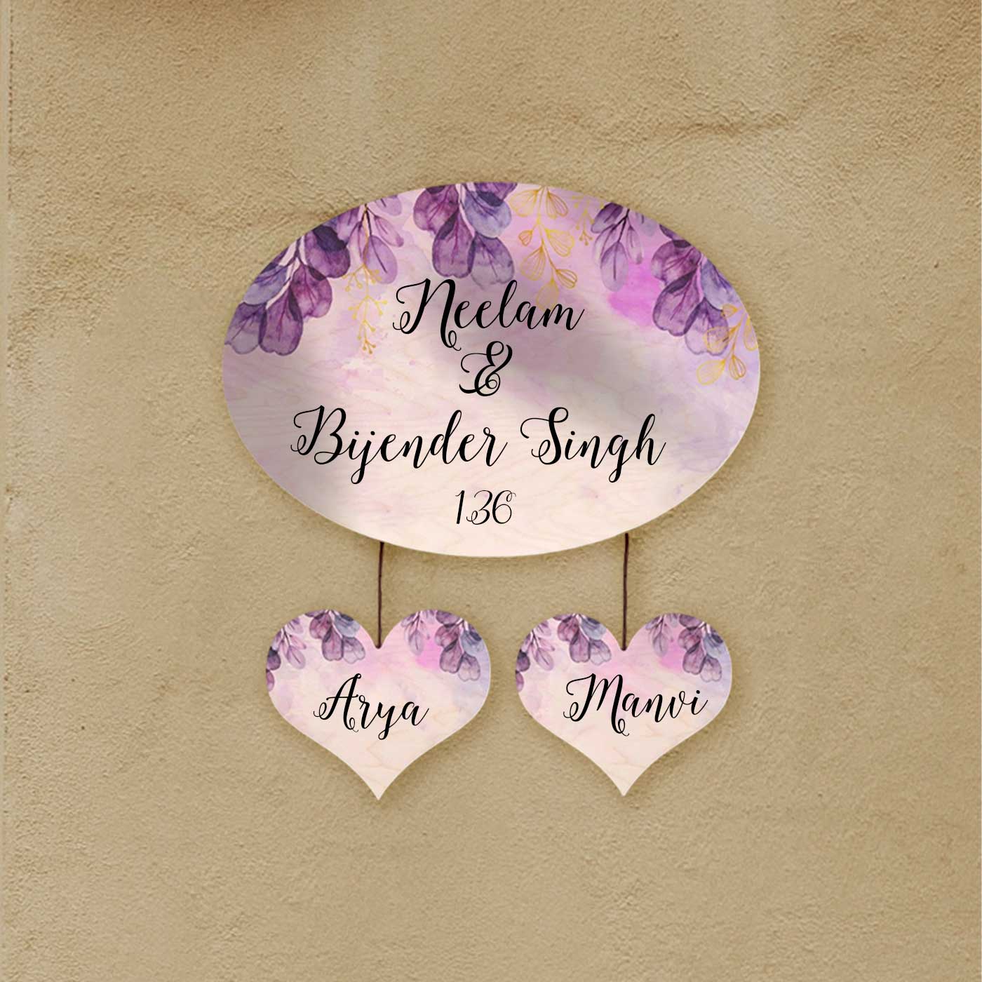 Buy Personalized Printed Spring Floral Wooden Oval Nameplate For Family ...