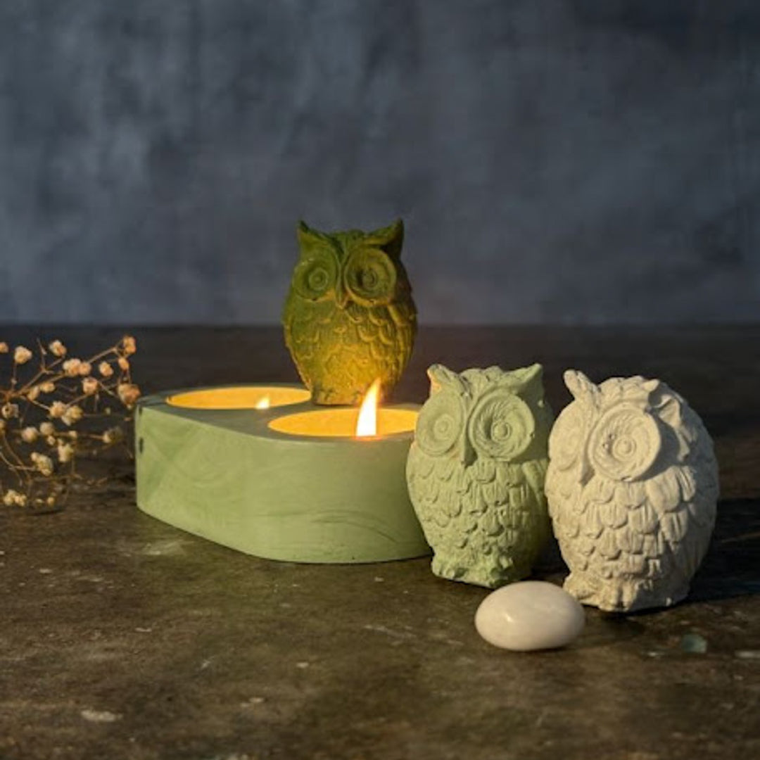 Handmade Concrete Lumos Trio Hamper | Includes 3 Owl Centerpiece And 1 Candle Holder