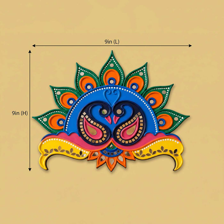 9 Inch Reusable Handcrafted Mayur Jodi Twin Peacock Lippan Art MDF Rangoli for Festive Decor