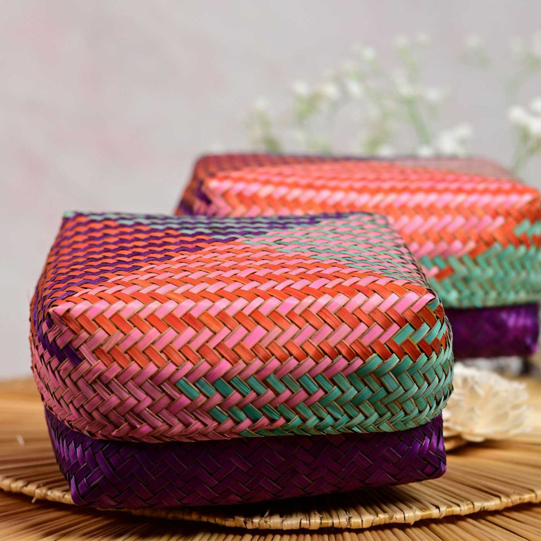 Handwoven Minimalist Zig - Zag Shitalpati Gift Box | Set Of 2
