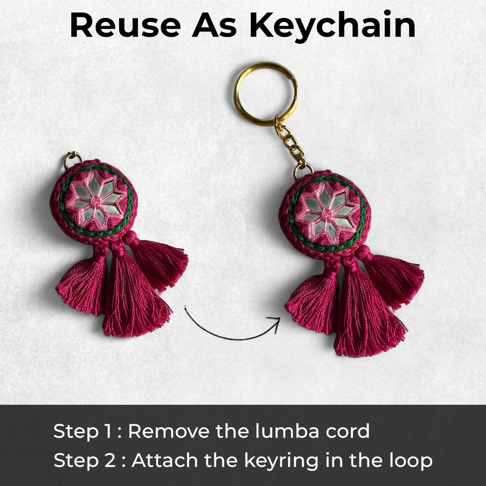 Customized Handmade Mirror Work Cotton Lumba Rakhi For Bhabhi With Roli Chawal - Keychain Conversion Instructions