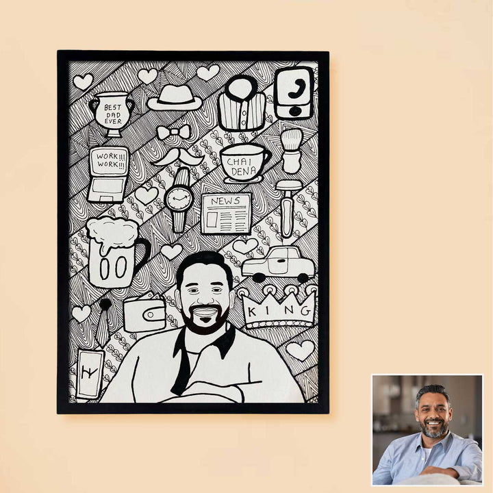 Photo Personalized Doodle Art Father Black & White Decorative Plaque