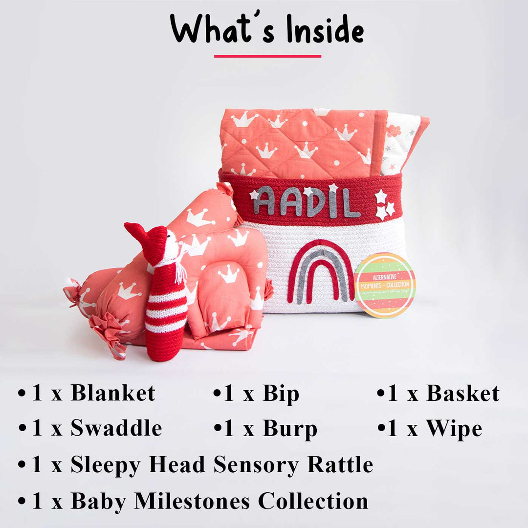 8 Pc | Personalized Doodle Rain Baby Gift Basket | 0-4 Years