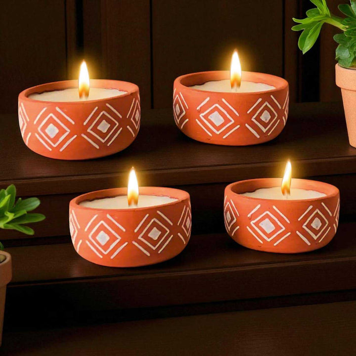 Customized Hand-Painted Diamond Terracotta Soy Wax Candle