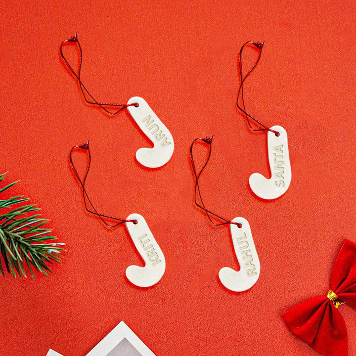 Set of 4 | Personalized Candy Embossed Clay Ornament For Christmas Tree Decoration