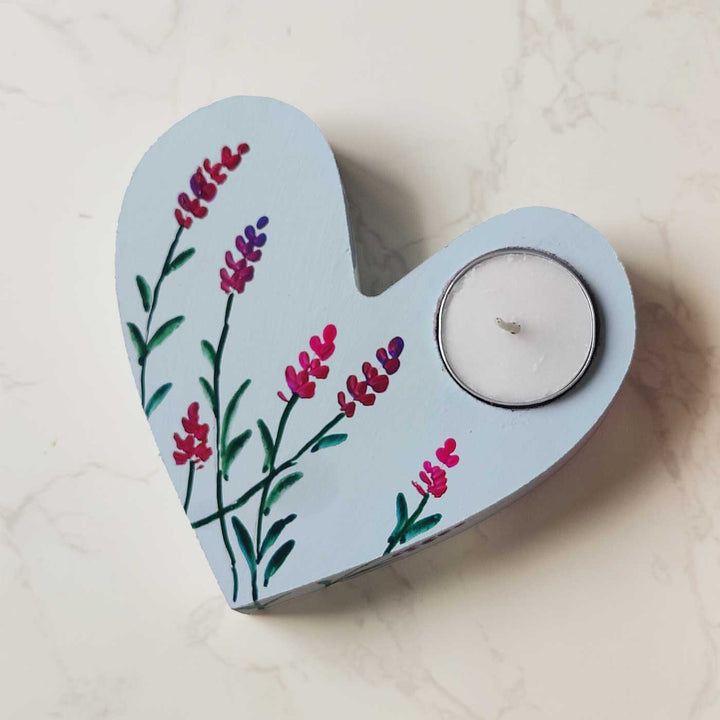 Hand-Painted Blue Heart MDF Tealight Holder
