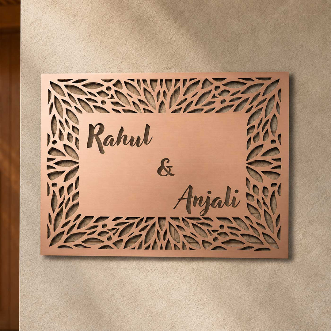 "Elite Couple" Personalized Weatherproof Stainless Steel Name Plate With Border Design For Couples