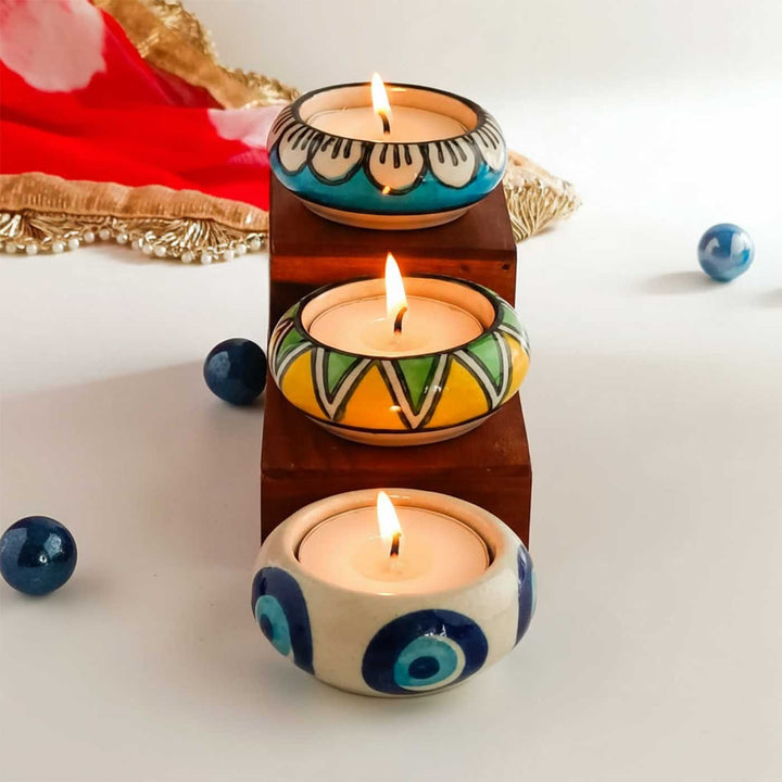 Set of 2 | Handmade Mosaicaura Ceramic Tealight Holder
