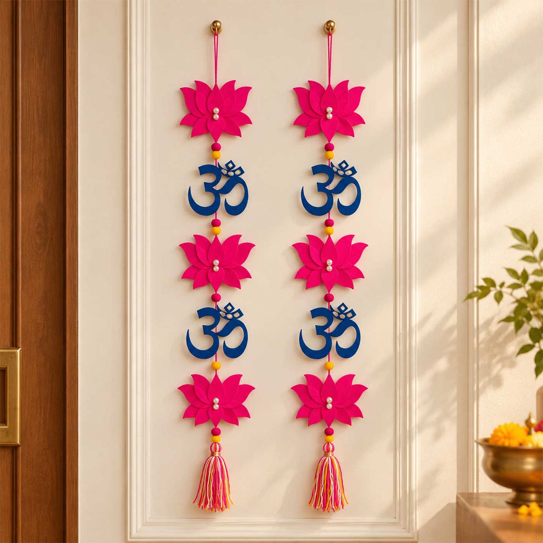 2 Pc | Handcrafted Lotus Om Korean Felt Hanging for Door & Pooja Room Decor