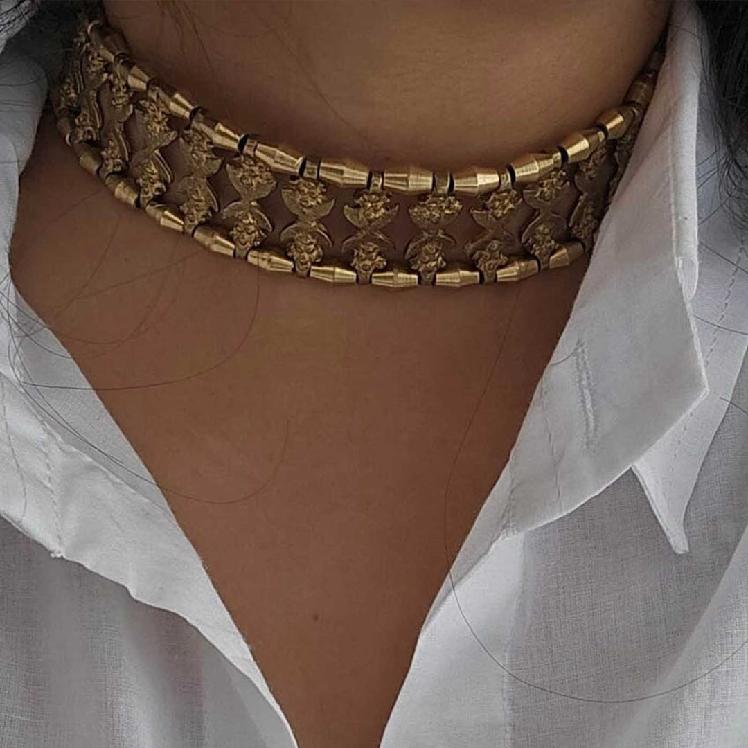 Handmade Bold Brass Elegance Choker Necklace