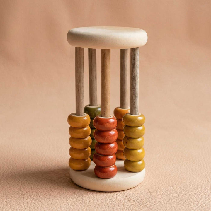 Wooden Abacus Rolling Rattle | Handmade Etikopakka Sensory Toy | 0–2 Years