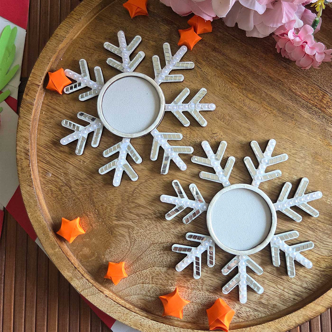 2 Pc | Handmade Wooden Blue Snowflake Tealight Holder