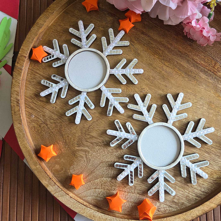 2 Pc | Handmade Wooden Blue Snowflake Tealight Holder