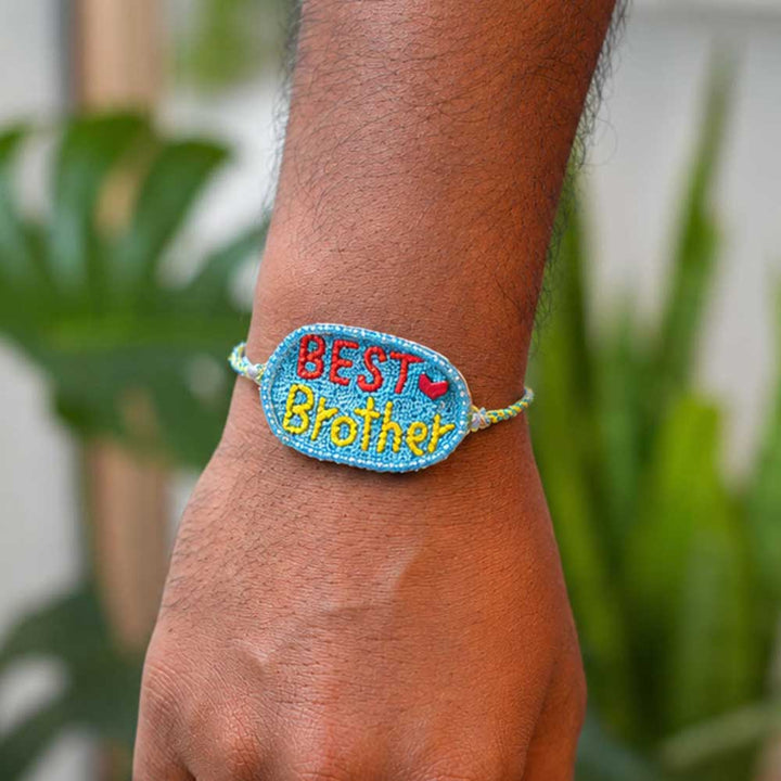 Handmade Beaded Best Brother Theme Rakhi With Roli Chawal For Brother