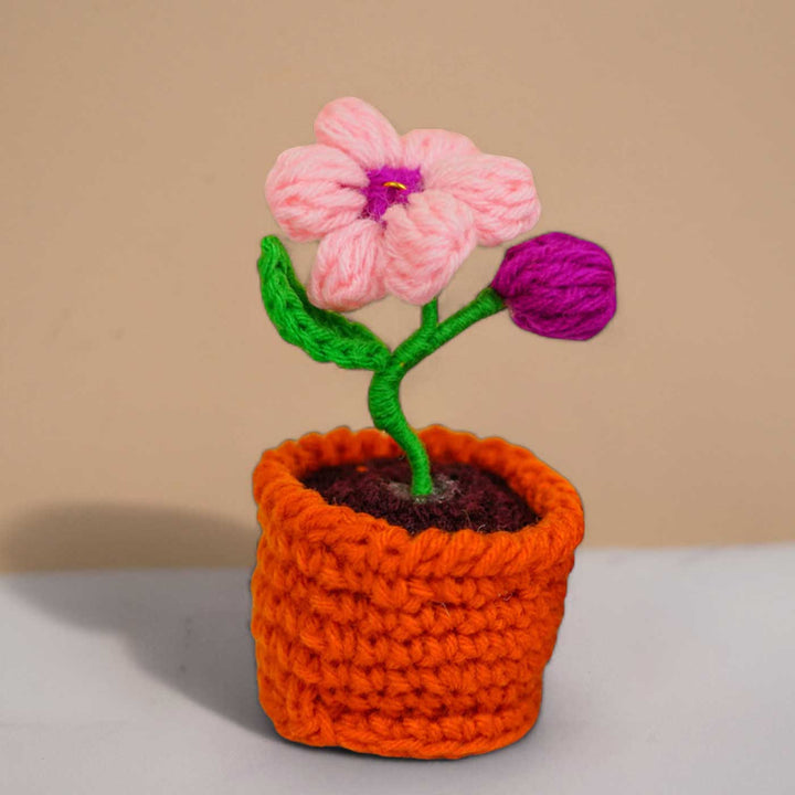 Handmade Crochet Cute Pink Flower Pot