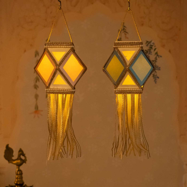 6 pc | Mini Handmade Decorative Akash Kandil/ Lantern Hangings Gift Set | Includes Electric Tealights