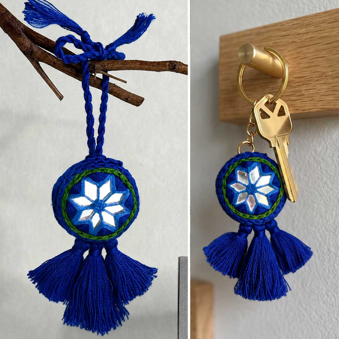Customized Handmade Mirror Work Cotton Bhaiya Bhabhi Rakhi With Roli Chawal