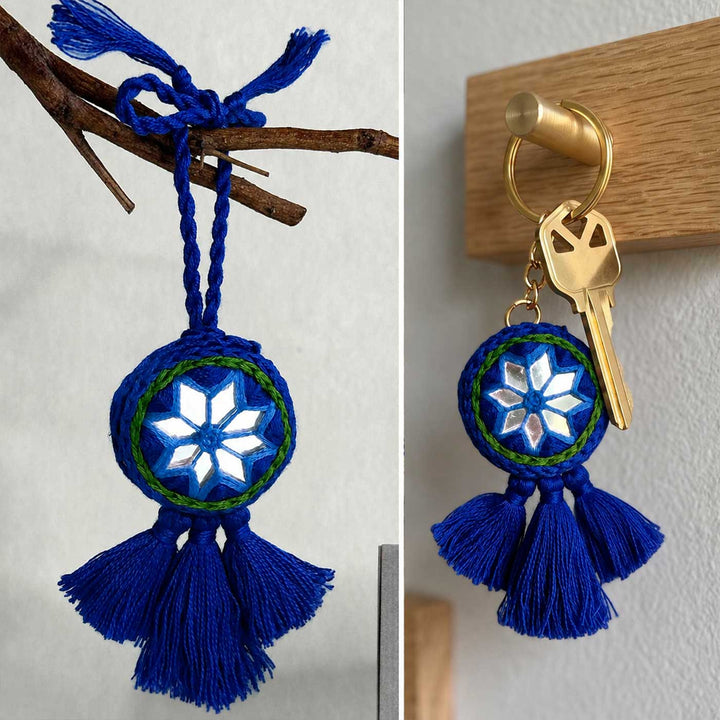 Customized Handmade Mirror Work Cotton Bhaiya Bhabhi Rakhi With Roli Chawal