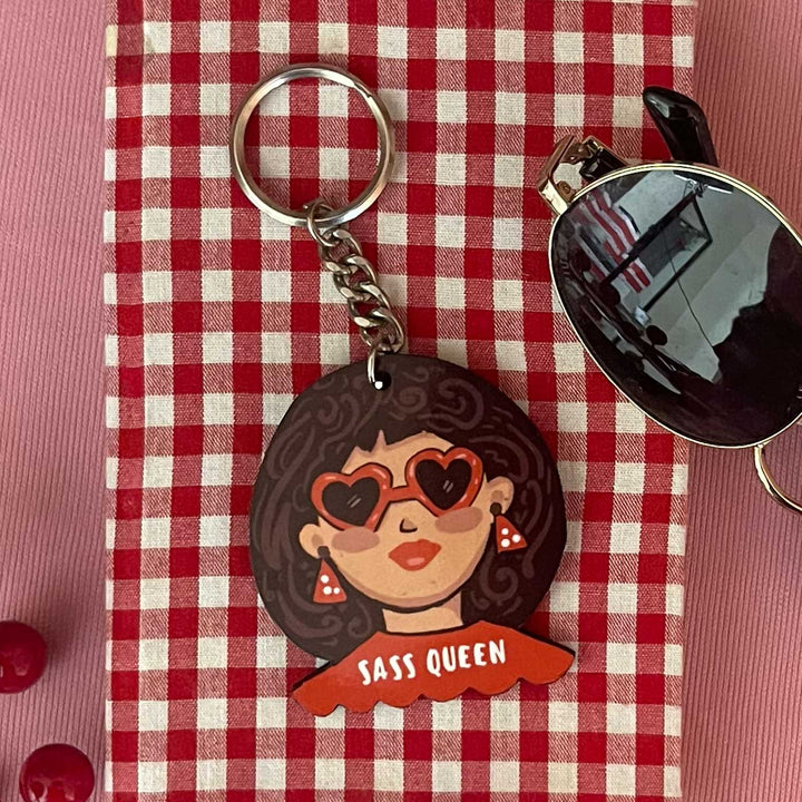 Printed Hand-Illustrated Sass Queen MDF Wood Key Chain/Bag Charm