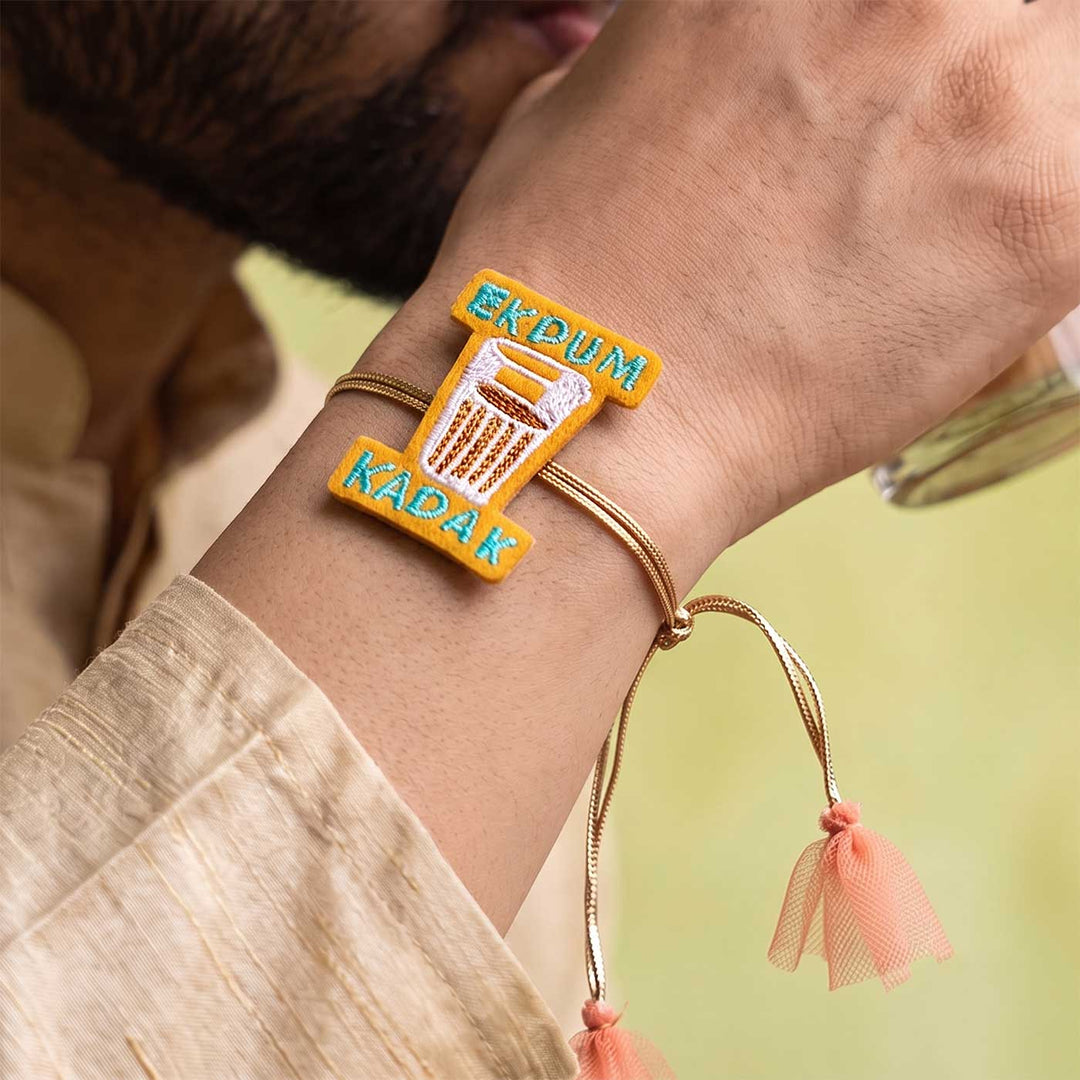 Handmade "Ek Dum Kadak" Tea Felt Rakhi For Brother