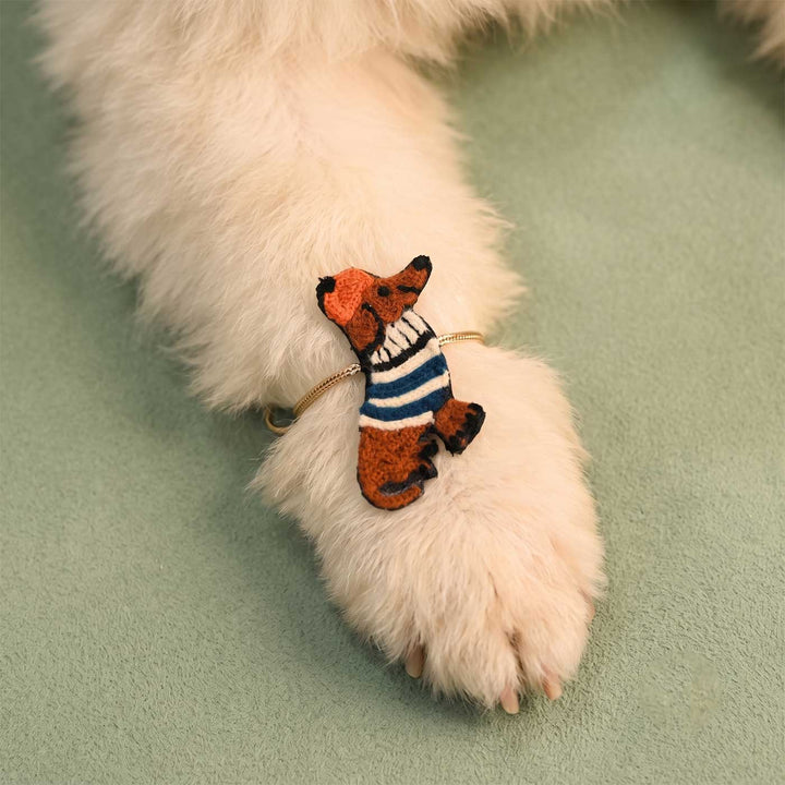 Handmade Thread Embroidered "Wiener Dog" Reusable Rakhi Magnet For Brother