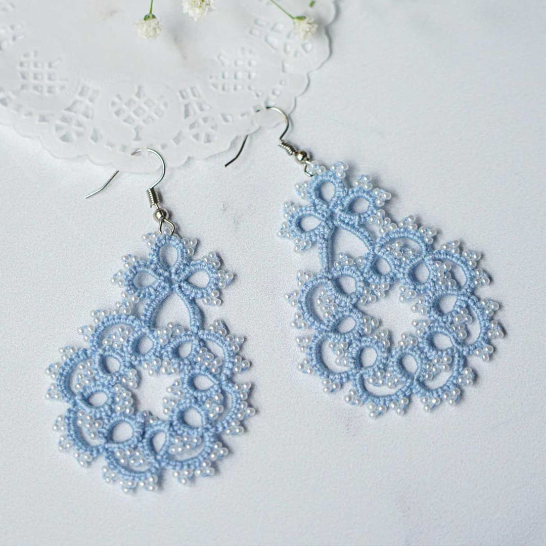 Handmade Tatting Drop Shaped Lace Cotton Earrings