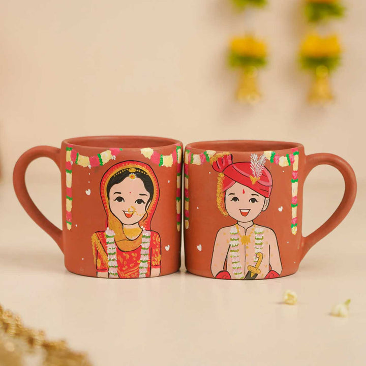 2 Pc | Gujarati Couple Personalized Handpainted Terracotta Mug | 200 ml