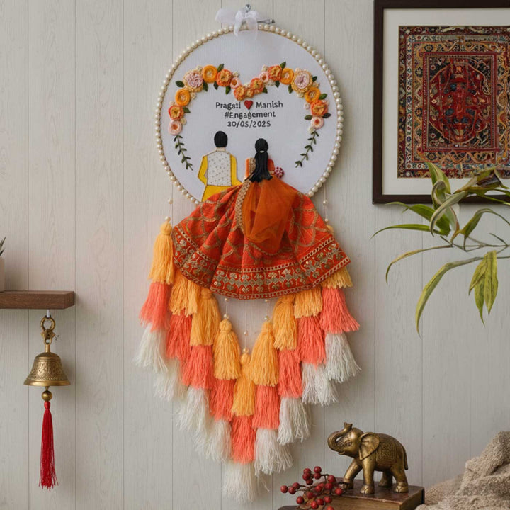 Personalized Embroidered Orange Wedding Plaque With Tassels