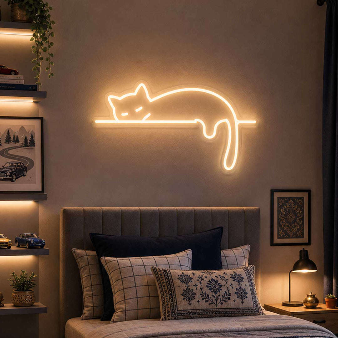 Handmade "Sleeping Cat" Neon Light Sign Board for Bedroom Wall Decor