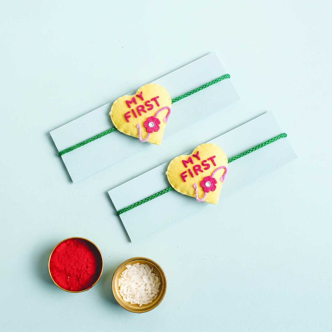Handmade Felt "My First Rakhi" Kids Rakhi With Roli Chawal For Twins