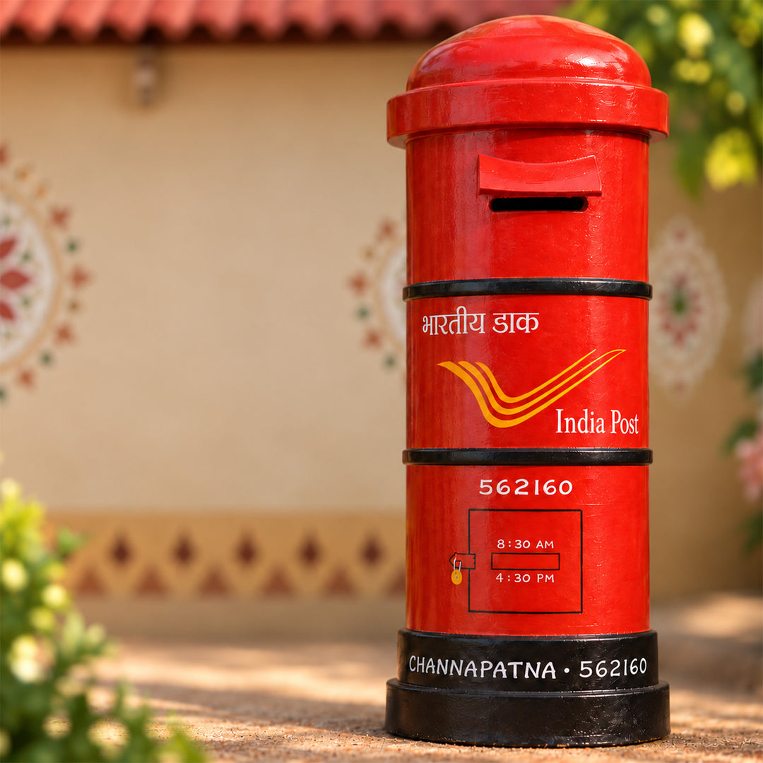 Handmade Red Post Box Wooden Golu Toy For Festive Decor