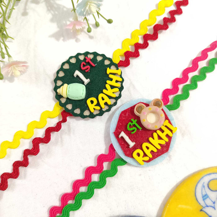 Handmade "1st Rakhi" Felt Kids Rakhi Set With Roli Chawal For Twins | Set of 2
