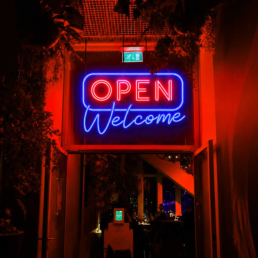 Handmade "Open Welcome" Neon Light Sign Board for Bar and Restaurant Entry