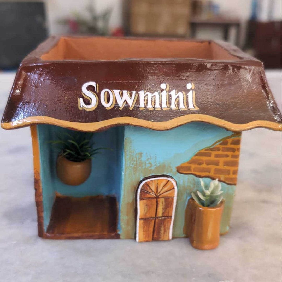 Personalized Hand-Painted House Shaped Terracotta Pen Holder