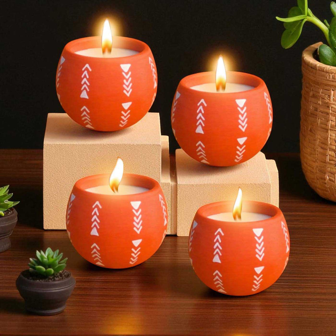 Set of 4 | Hand-Painted Arrows Terracotta Soy Wax Candle