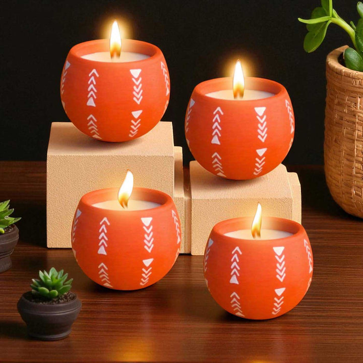 Set of 4 | Hand-Painted Arrows Terracotta Soy Wax Candle
