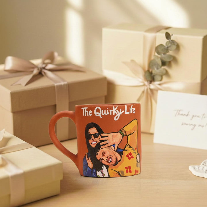 Quirky Couple Photo Personalized Handpainted Terracotta Mug | 280 Ml