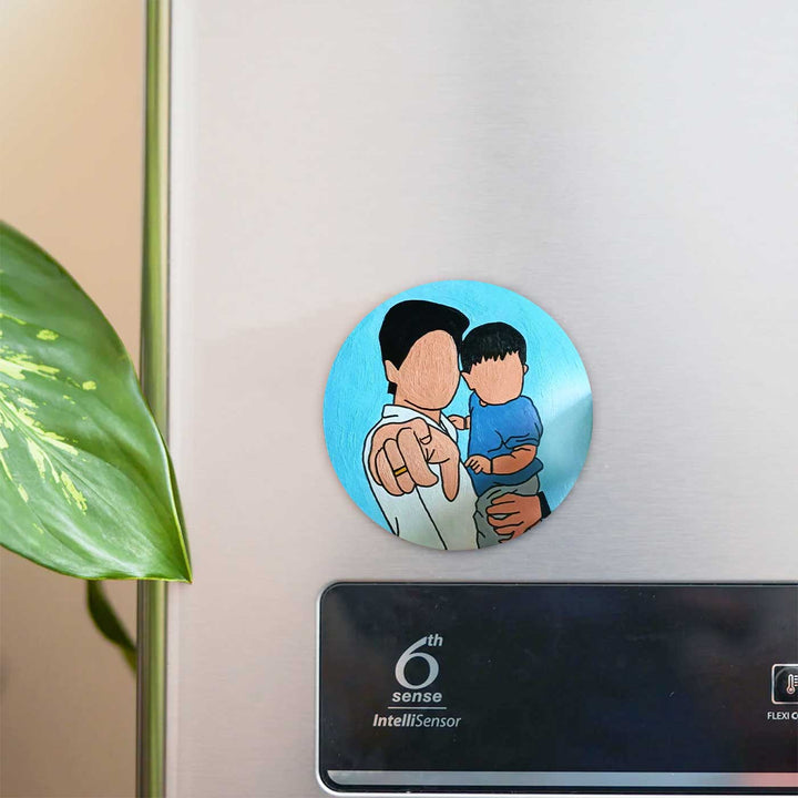 Photo Personalized Hand-Painted Father & Daughter Theme MDF Wood Fridge Magnet