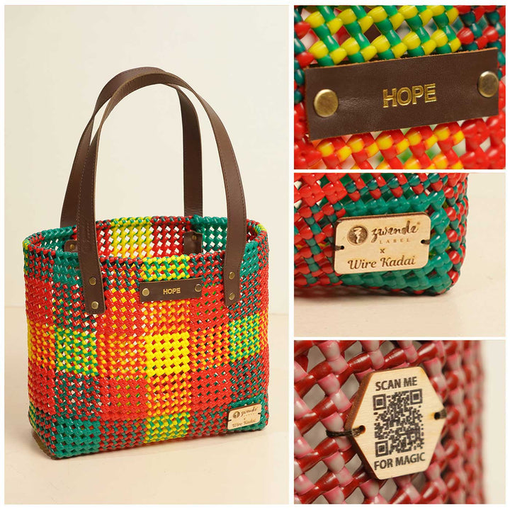 Multicolour Checks Handmade Wire Koodai Tote Bag
