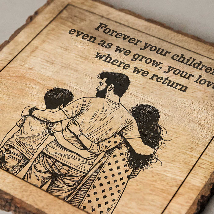 Personalized Hand Carved Engraved Dad And Children Theme Wooden Decorative Plaque